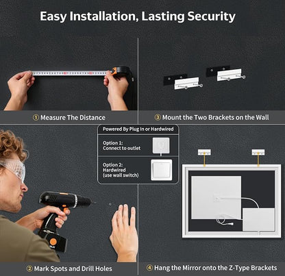 28"x40" LED Bathroom Mirror with Lights, Anti-Fog, Backlit+Frontlit | CRI 95, Stepless Dimmable, 3 Colors Lighting, Shatterproof Tempered Glass, HD Reflection, Memory, (Horizontal/Vertical)