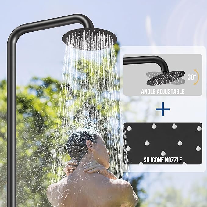 Freestanding Outdoor Shower Faucet Set, 316 Marine Grade Stainless Steel Outside Shower System for Backyard/Garden/Poolside/Beach,Outside Shower Faucet with Rain Shower Head & Handheld,Matte Black