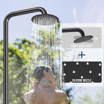 Freestanding Outdoor Shower Faucet Set, 316 Marine Grade Stainless Steel Outside Shower System for Backyard/Garden/Poolside/Beach,Outside Shower Faucet with Rain Shower Head & Handheld,Matte Black