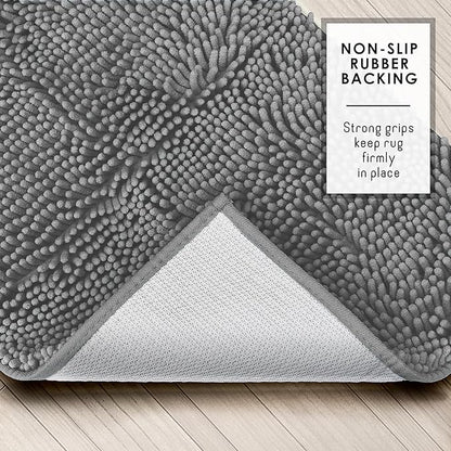 Hearth & Harbor Bathroom Rugs, Chenille Bath Mat - Machine Washable Bath Mats for Bathroom Non-Slip Backing Rubber, Quick Dry Bathroom Mat, 20 x 32 - Frost Grey