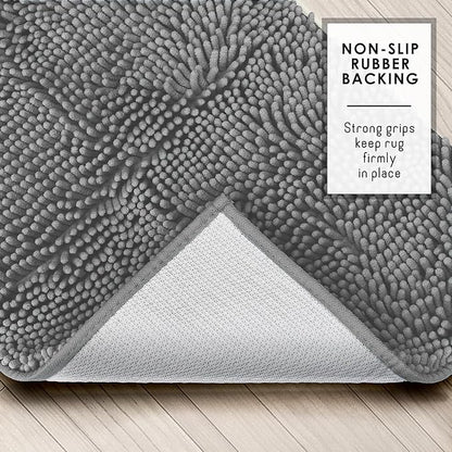 Hearth & Harbor Bathroom Rugs, Chenille Bath Mat - Machine Washable Bath Mats for Bathroom Non-Slip Backing Rubber, Quick Dry Bathroom Mat, 20 x 32 - Frost Grey