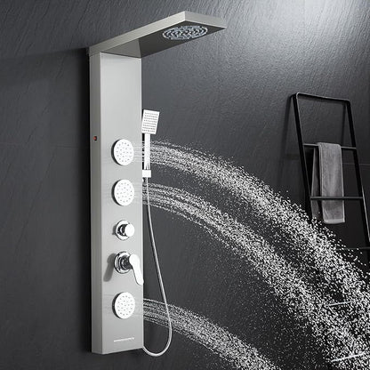 ROVOGO Shower Panel Tower System with Led Lights, 2-Mode Shower Head, 3 Body Jets, Handheld and Tub Spout, 46.5" Stainless Steel Shower Column with Mixer Valve, Brushed