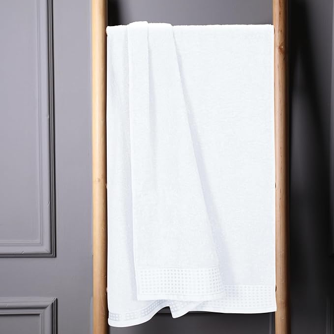 GLAMBURG Cotton 2 Pack Oversized Bath Sheet 35 x 70, Large Bath Sheet, Ultra Absorbent, Compact, Eco-Friendly and 100% Recyclable, Quick Drying and Lightweight Towel - White