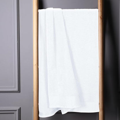 GLAMBURG Cotton 2 Pack Oversized Bath Sheet 35 x 70, Large Bath Sheet, Ultra Absorbent, Compact, Eco-Friendly and 100% Recyclable, Quick Drying and Lightweight Towel - White