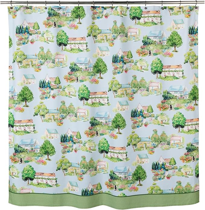 Maison d' Hermine Shower Curtain 100% Cotton One Panel 70"x72" Washable Fabric Shower Curtains for Bathroom, Easy Hanging with 12 Button Holes - Home Hotel Spa Easter Gifts (Gignac)