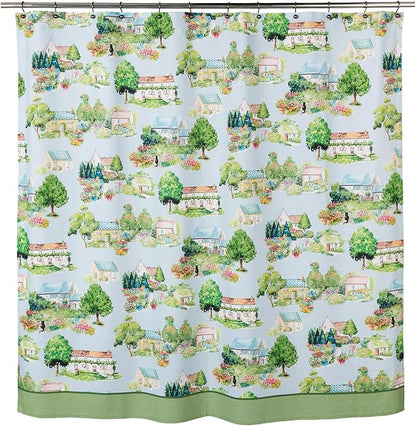 Maison d' Hermine Shower Curtain 100% Cotton One Panel 70"x72" Washable Fabric Shower Curtains for Bathroom, Easy Hanging with 12 Button Holes - Home Hotel Spa Easter Gifts (Gignac)