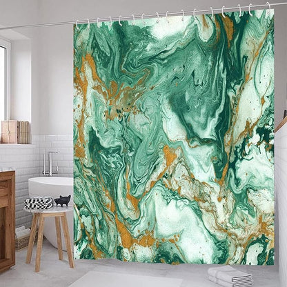 Emerald Green Marble Shower Curtain Modern Abstract Dark Green Gold Shower Curtains for Bathroom Waterproof Polyester Fabric Bath Curtain 72 x 72 Inch with 12 Hooks