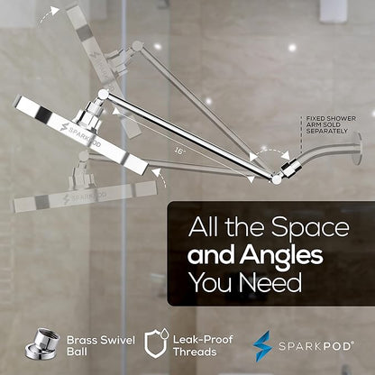 SparkPod 8" Round Rain Shower Head with 16" Shower Arm | Shower Head & Extension Arm Combo, Height Adjustable, High Pressure Performance, Easy 1-Minute Installation, Polished Chrome