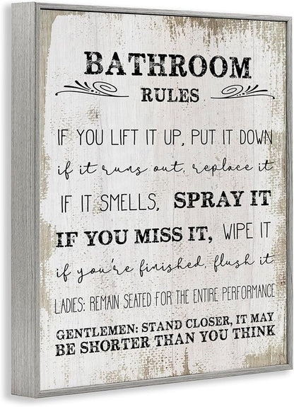 Rustic Bathroom Rules Humor, 11 x 14 Inch Framed Giclée Print
