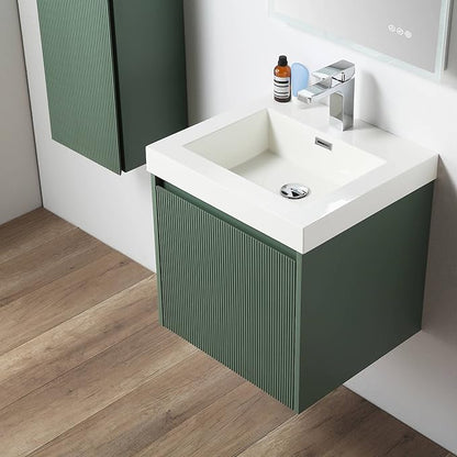 Blossom 20 Inch Bathroom Vanity with Sink, All Wood Wall Mounted Floating Bathroom Vanity Cabinet with Acrylic Sink, Bathroom Sink Cabinet w/Soft-Close Drawer, Modern Style Vanities, Aventurine Green