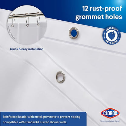 Clorox Shower Curtain Liner, Premium Lightweight Flexible Waterproof 3g PEVA for Bathroom with Weighted Magnets, Standard Size 70" x 72", Frosty 1 Pack