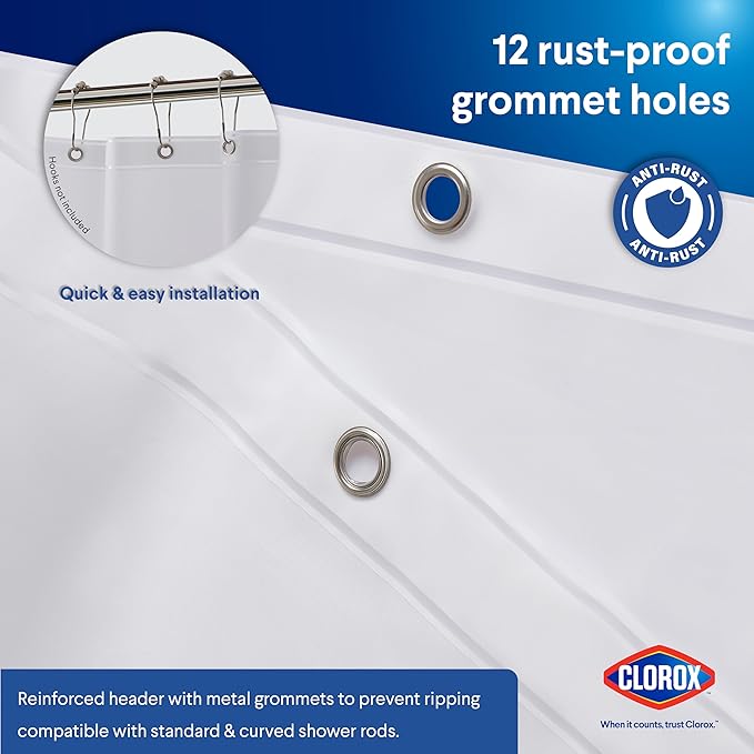 Clorox Shower Curtain Liner, Premium Medium-Weight Durable Waterproof 6g PEVA for Bathroom with Weighted Magnets, Extra Long 72" x 84", Frosty 1 Pack