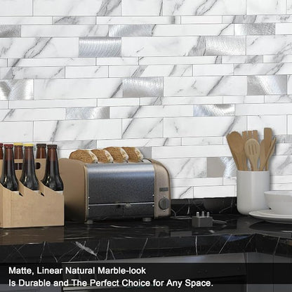 VAOVI Peel and Stick Tile Stone Backsplash for Kitchen Wall(10pcs,White S)