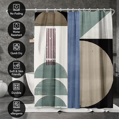 Americanflat 71x74 Geometric Shower Curtain - Water-Resistant Long Shower Curtain with Durable Metal Grommets and 12 Hooks - 100% Polyester - Sage Green, Slate Blue, Taupe, Ivory, Black and Maroon