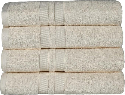 Superior Ultra-Soft 4-Piece Cotton Bath Towel Set, Home Essentials Includes 4 Bath Towels, Absorbent Towels for Daily Use, Guest/Master Bathroom Decor, Shower Basics, Quick Dry - Ivory