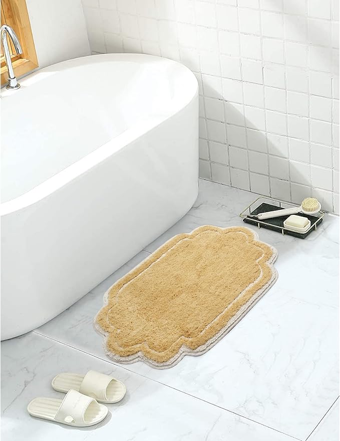 Home Weavers Allure Collection 100% Cotton Tufted Bathroom Rug, Soft and Absorbent Bath Rugs, Non-Slip Bath Carpet, Machine Wash Dry Bath Mats for Bathroom Floor, 17"x24" Bath Rug, Yellow