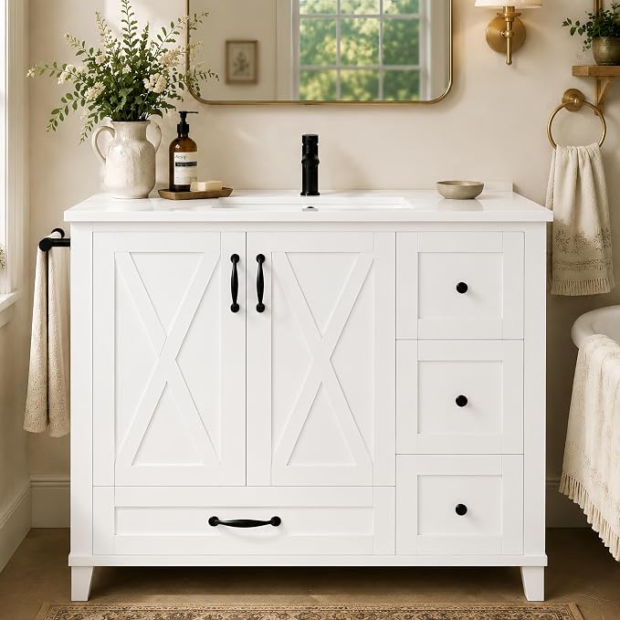 Bellemave 36" Bathroom Vanity with Sink, Bathroom vanities, Grey Bathroom Vanity with Drawers, Sink Cabinet, White, 36"
