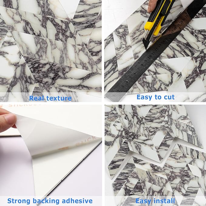 STICKGOO Herringbone Tile Peel and Stick Backsplash for Kitchen&Bathroom | 10-Sheet Self Adhesive Wall Tiles, Bulgari Purple Marble PVC Stick on Backsplash Tile for Kitchen,Bathroom