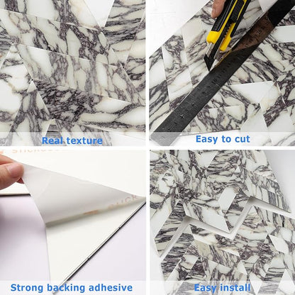 STICKGOO Herringbone Tile Peel and Stick Backsplash for Kitchen&Bathroom | 10-Sheet Self Adhesive Wall Tiles, Bulgari Purple Marble PVC Stick on Backsplash Tile for Kitchen,Bathroom