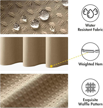MIULEE Extra Long Waffle Weave Shower Bath Curtain 84 Inch Long with 12 Metal Hooks Modern Washable 260GSM Heavy Fabric Waterproof Thick Cloth Shower Curtains Set for Bathroom Bathtub, Khaki