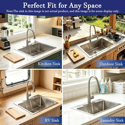 VAPSINT 28 Inch Drop in Kitchen Sink, 28x18 Inch Top Mount 16 Gauge Commercial T304 Stainless Steel Sink for Kitchen, 9 Inch Deep Handmade Single Bowl Basin Laundry Utility Wet Prep Sink, Fregadero