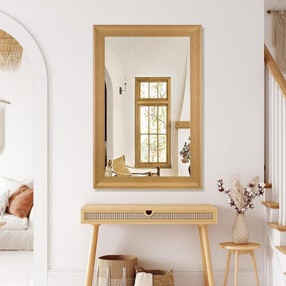 Natural Wall Mirror for Bathroom,Rectangle 24 x 36 inch Vanity Mirrors | Hanging Mirror with Wood Grain Frame for Living Room,Bedroom,Entryway