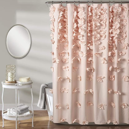 Lush Decor Riley Shower Curtain, 72" W x 72" L, Blush - Bathroom Curtain - Coquette Decor - Bow Shower Curtains - Cottage Core - Fabric Curtains (Pack of 6)