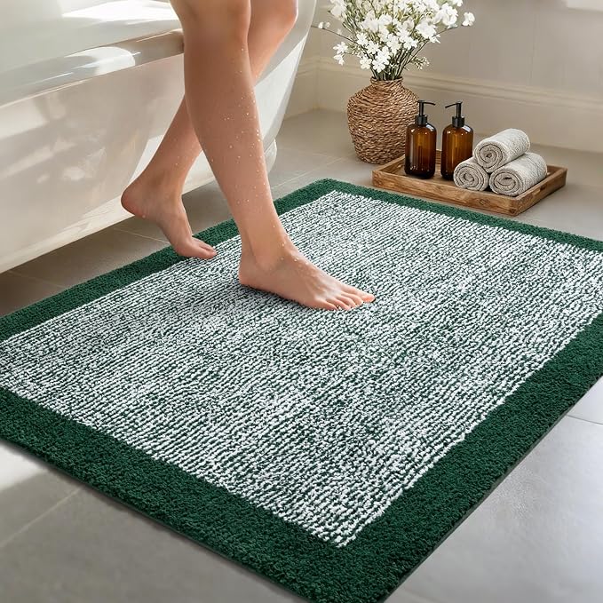 48x32 Large Bathroom Rugs Washable Non Slip, Dark Green Bath Mat for Bathroom Floor Tub, Soft Absorbent Quick Dry Mats for Shower, Bathtub,Home Decor