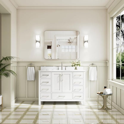 48-Inch Bathroom Vanity with Sink, 2 Soft-Close Doors and 9 Soft-Close Drawers, Bathroom Freestanding Vanity with Cultured Marble Countertop, White Vanity with Brushed Nickel Handles