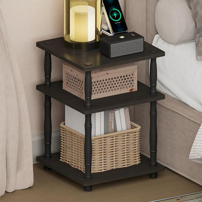 Furinno Turn-N-Tube Toolless 3-Tier Night Stand, Square Nightstand, Open Shelf Side Table, End Table, for Living Room, Bedroom, Espresso