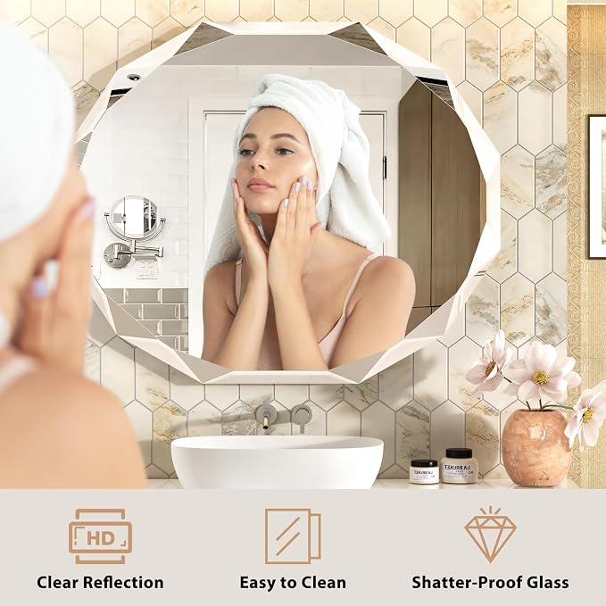 30x36 Inch Bathroom Mirrors for Over Sink, Round Frameless Mirrors for Wall | Beveled Bathroom Mirror, Bathroom Vanity Circle Mirror for Bedroom Living Room Entryway Home Decor