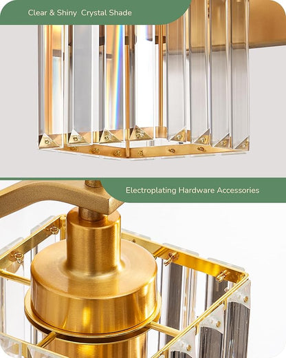 EDISHINE Modern Gold Crystal Wall Sconces Set of 2, Bathroom Vanity Lights | Hardwired, 1-Light, Standard E26 Base, Up Down Mounting, Bath Lamp for Living Room, Bedroom, Powder Room, Gold