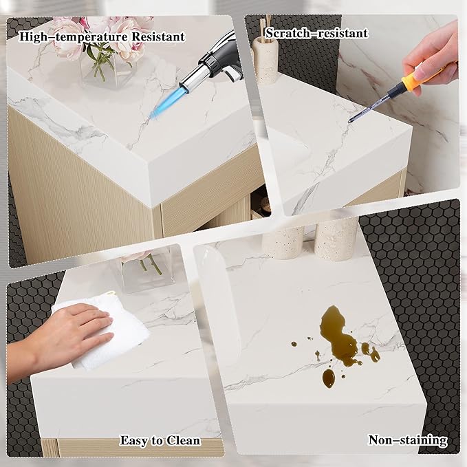 30" Bathroom Vanity with Sink Set, Modern Oak Wall Mounted Bathroom Vanity Cabinet with Sintered Stone Top&Gold Handle 2 Drawers&2 Open Storage, Single Sink Floating Bathroom Vanity