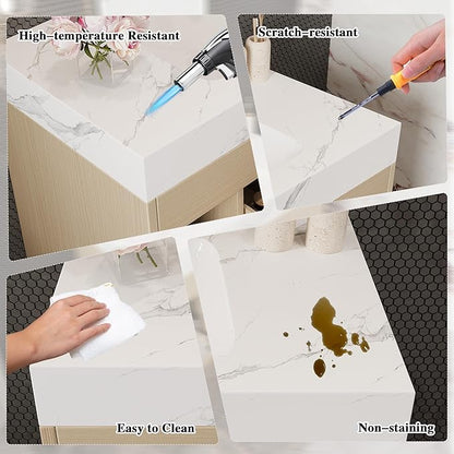 30" Bathroom Vanity with Sink Set, Modern Oak Wall Mounted Bathroom Vanity Cabinet with Sintered Stone Top&Gold Handle 2 Drawers&2 Open Storage, Single Sink Floating Bathroom Vanity