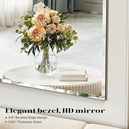 Bathroom Frameless Beveled Wall Mirror, 28"x50" Frameless Rectangle Large Wall Mirror for Over Sink, Vanity Mirrors for Entryway, Living Room, Dinging Room, Hangs Horizontally or Vertically