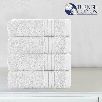 Elegant Comfort Premium Turkish Cotton 4 Pack Hand Towel Set - 16 x 28 inch, Luxurious Hotel Spa Quality 100% Turkish Cotton 4PC Hand Towel Set - Highly Absorbent - Soft Bathroom Towels, White/Gray