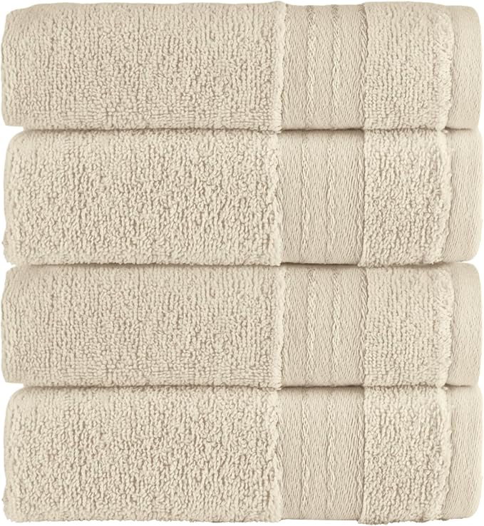 Elegant Comfort Premium Turkish Cotton 4 Pack Hand Towel Set - 16 x 28 inch, Luxurious Hotel Spa Quality 100% Turkish Cotton 4PC Hand Towel Set - Highly Absorbent - Soft Bathroom Towels, Ivory