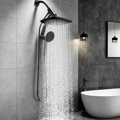 12 Inch High Pressure Rainfall Shower Head Combo,9 Settings Handheld Shower | Height/Angle Adjustable, 3 Spray Modes, Anti-leak, Built-in Magnetic Docking,Washing Jets,Holder, 59" Shower Hose, 1.75GPM