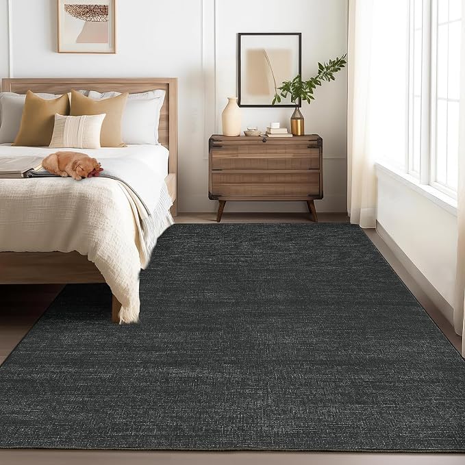 Garvee Black Rug for Living Room 4x6 Modern Solid Color Washable Rugs | Non Slip Stain Resistant Neutral Textured Non Shedding Low Pile Contemporary Soft Rug for Bedroom Dining Room Nursery