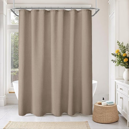 Waffle Weave Shower Curtain - Beige Cotton Fabric Texture Heavyweight Shower Curtains for Bathroom,Washable,72Wx72L