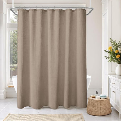 Waffle Weave Shower Curtain - Beige Cotton Fabric Texture Heavyweight Shower Curtain for Bathroom,Washable, 36Wx72L