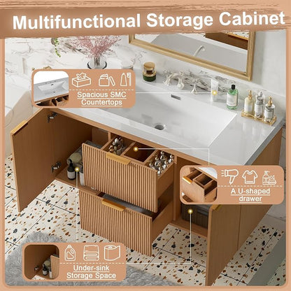 48'' Floating Bathroom Vanity with Sink, Wall-Mounted Cabinet | Painted Surface Wall Mounted Bathroom Vanity Cabinet, Soft Closing System, SMC Vanity Top for Hotels, Office Buildings