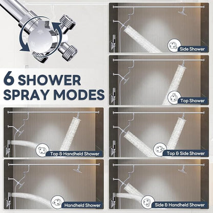 Dual Shower Head for Couples with 6-Mode Diverter, Polished Chrome | 304 Stainless Steel, Adjustable High Pressure Double Shower Head, Couples Gift, Renter-Friendly, Fits 53"-74" Wide Bathrooms