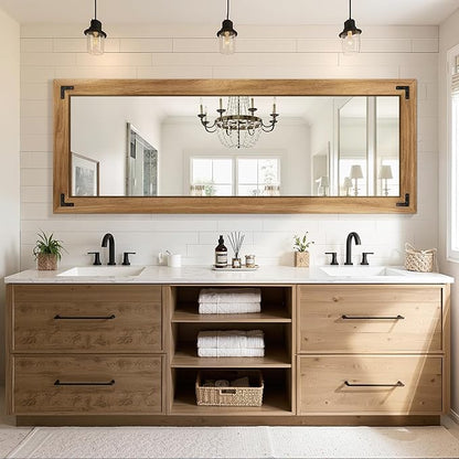 Full Length Mirror with Wooden Frame, 65"X24" Solid Wood Standing Floor Mirror for Farmhouse, Bathroom, Bedroom, Hanging or Leaning Wall-Mounted