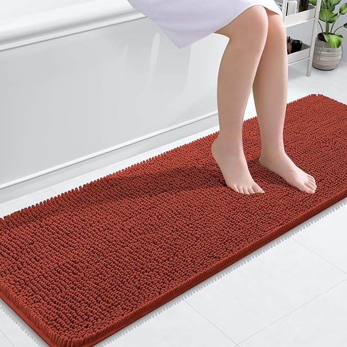 OLANLY Bathroom Runner Rugs 59x20, Extra Soft Absorbent Chenille Bath Rugs | Rustic Terracotta, Quick-Drying Rubber Backing, Machine Washable Long Bath Mat for Bathroom Floor, Tub and Shower, Home Decor