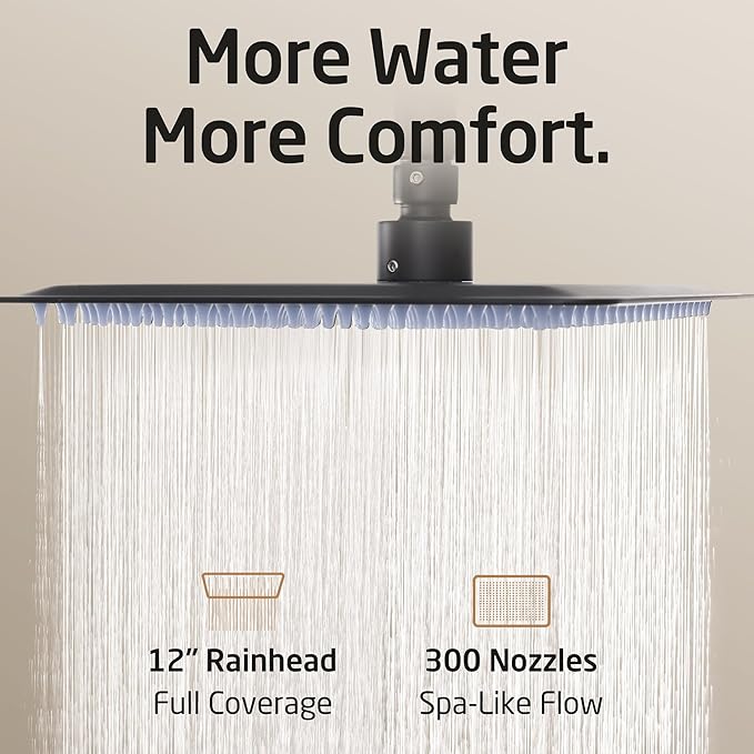 KES Black Bathtub Shower Faucet Set with 12" Rectangle Rain Shower Head, Shower System with 3-Modes Handheld Spray and Waterfall Tub Spout, cUPC Anti-Scald Valve included, XB6336S12-BK