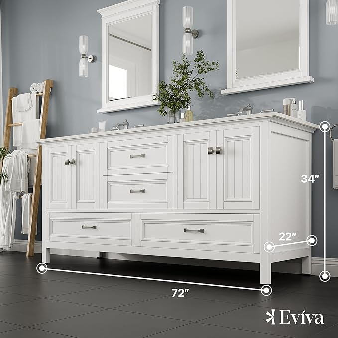 Eviva Britney 72 in. White Double Sink Bath Vanity with Carrara Quartz Top and Undermount Porcelain Sinks