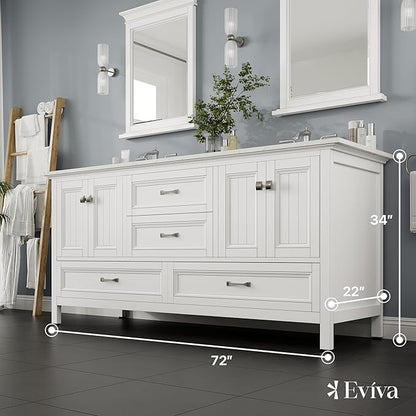 Eviva Britney 72 in. White Double Sink Bath Vanity with Carrara Quartz Top and Undermount Porcelain Sinks