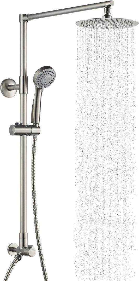Fennocasa Polaris 3 Retrofit Rain Shower System, 3-Setting Handheld Shower Combo with Slide Bar, 8" Low Profile Shower Head (2.5 GPM Brushed Nickel)