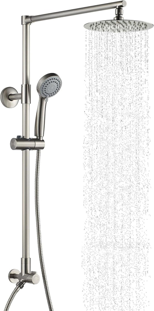 Fennocasa Polaris 3 Retrofit Rain Shower System, 3-Setting Handheld Shower Combo with Slide Bar, 8" Low Profile Shower Head (2.5 GPM Brushed Nickel)
